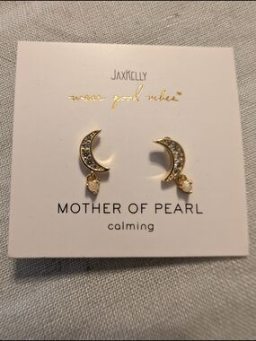 JaxKelly Gold Crescent Moon Mother of Pearl Stud Drop Earrings